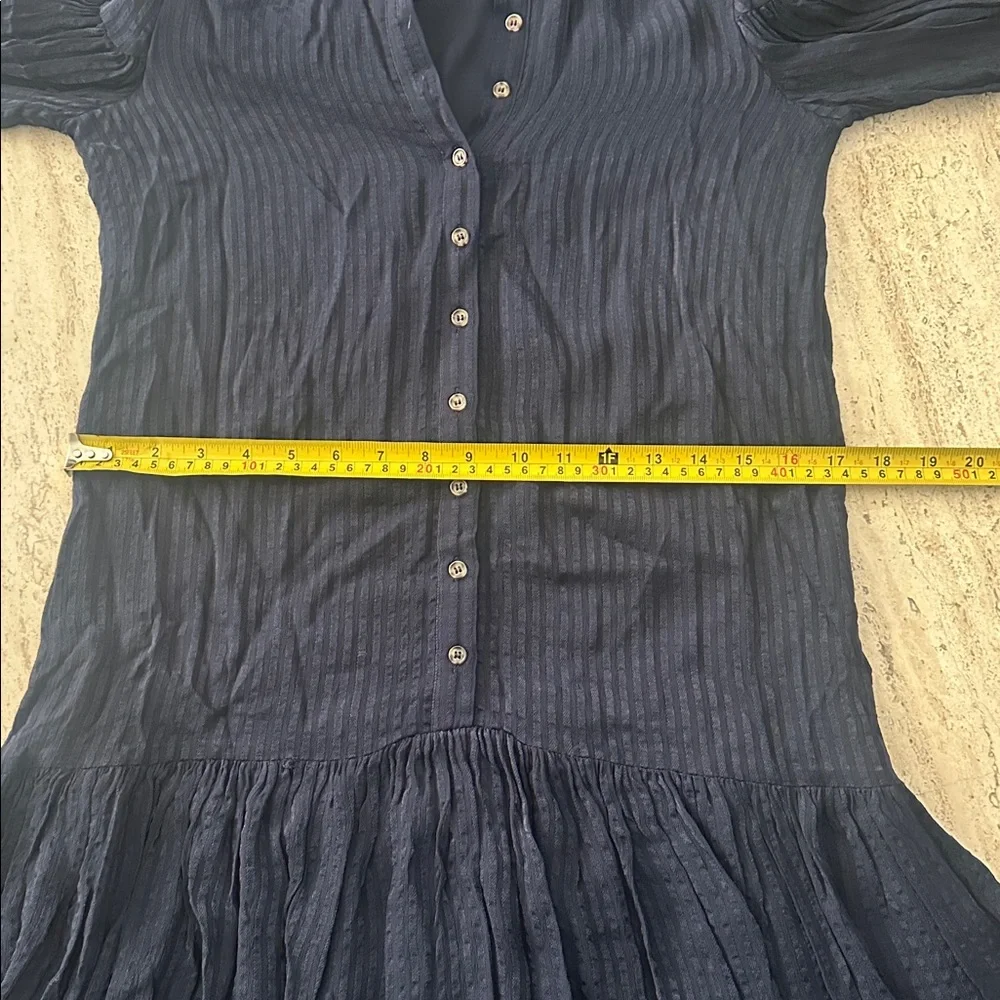 WITCHERY Stripe Pintuck Dress Navy Drop Shoulder, Waist Dress Button Front Sz 8 - Picture 13 of 15